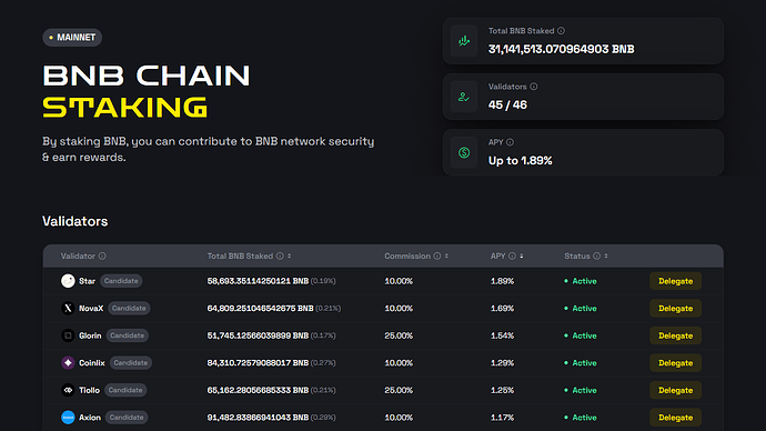 BNB Chain staking screener